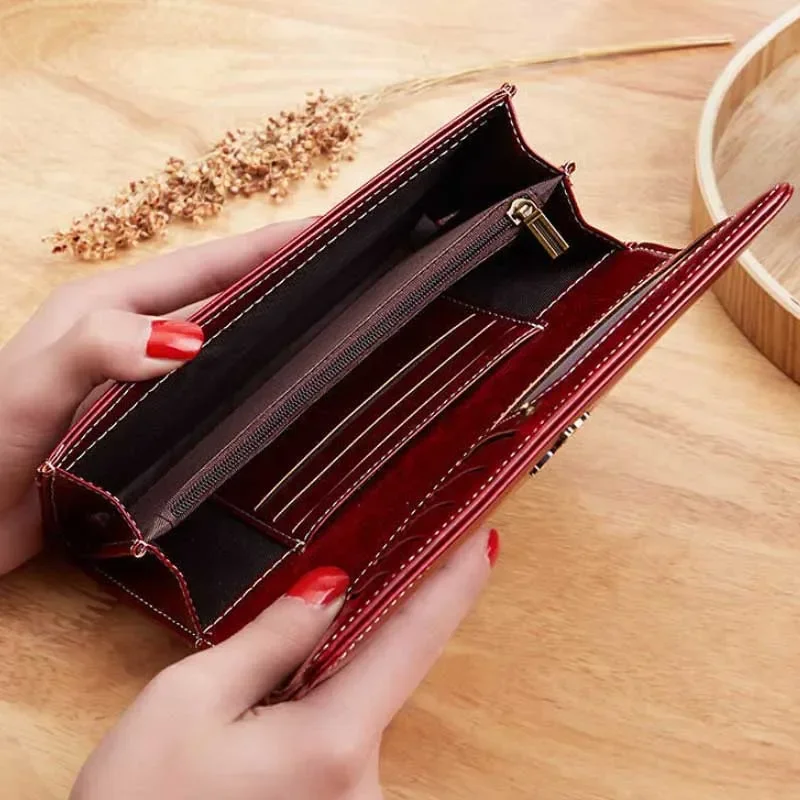 Cartera de cuero para mujer, Carteras largas de lujo para mujer, monederos a la moda para mujer, bolsos para dinero, monedero para mujer, tarjetero, Carteras