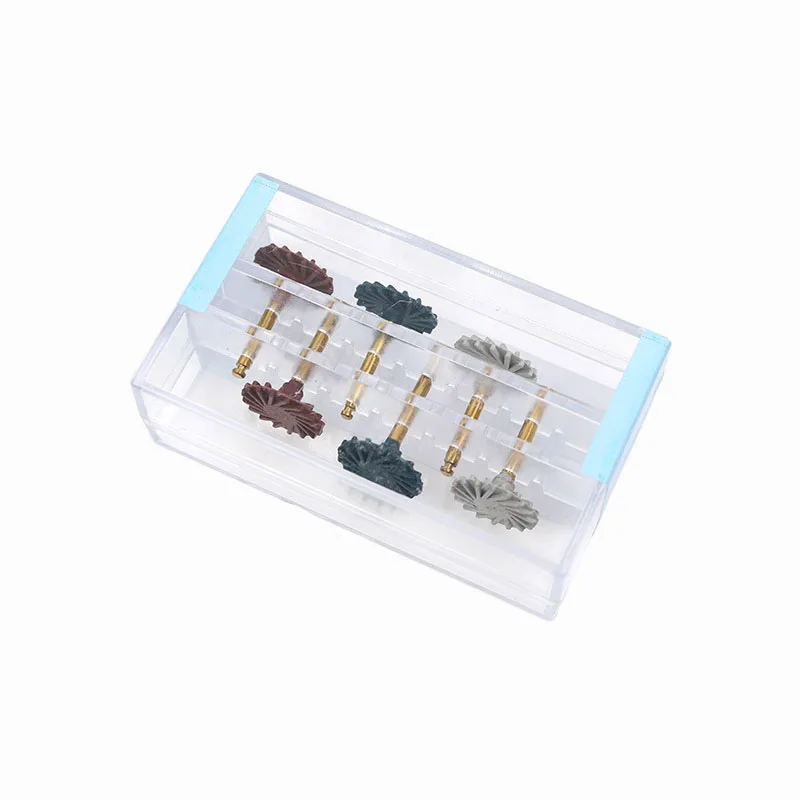 6개/박스 치과용 레진 연마 디스크 고무 폴리셔 휠 3색 나선형 플렉스 브러시 14mm 치과 실험실 도구