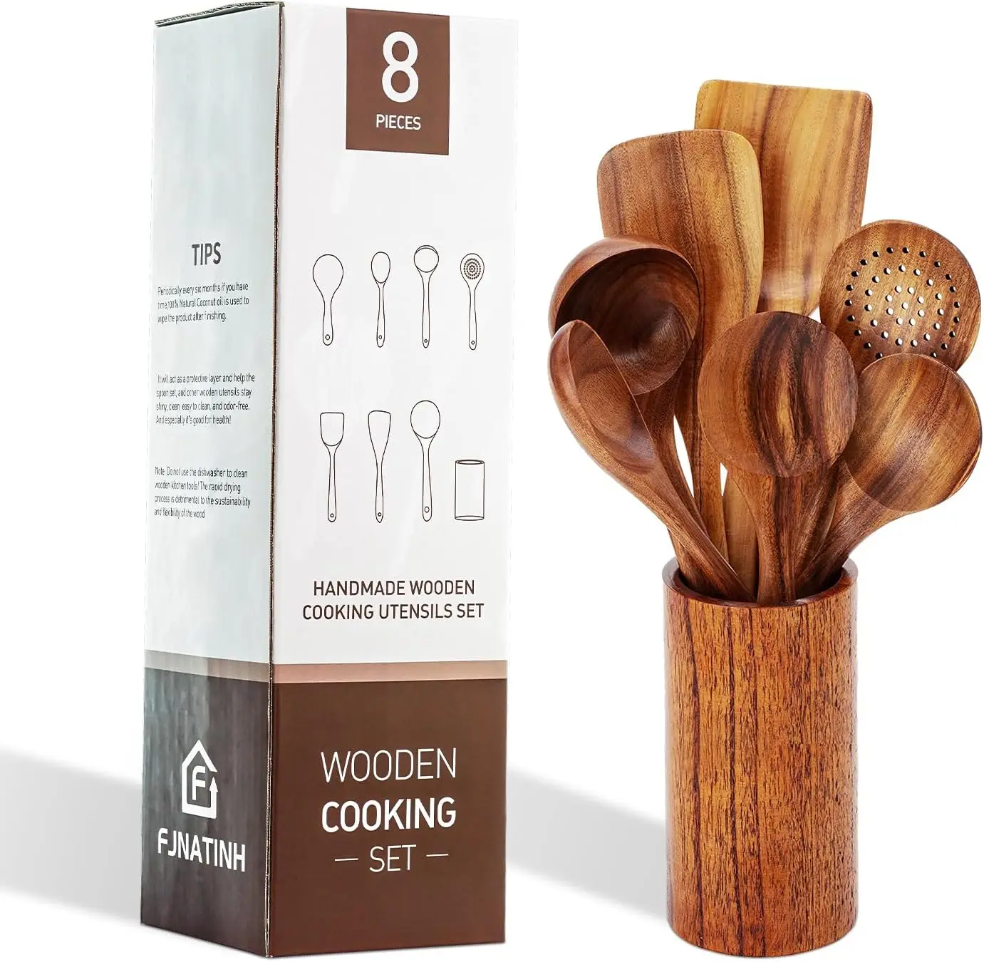 

Wooden Spoons for Cooking 8 Pcs Nonstick Wooden Cooking Utensils Set Nonstick Natural and Healthy Kitchen Utensil 8 Pcs