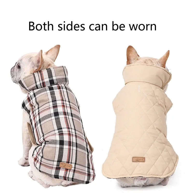 Warm Fleece Jacket with Belt for Dogs, Big Dog Clothes, Plaid Print, Greyhound Weimaraner Clothing, Winter Fashion