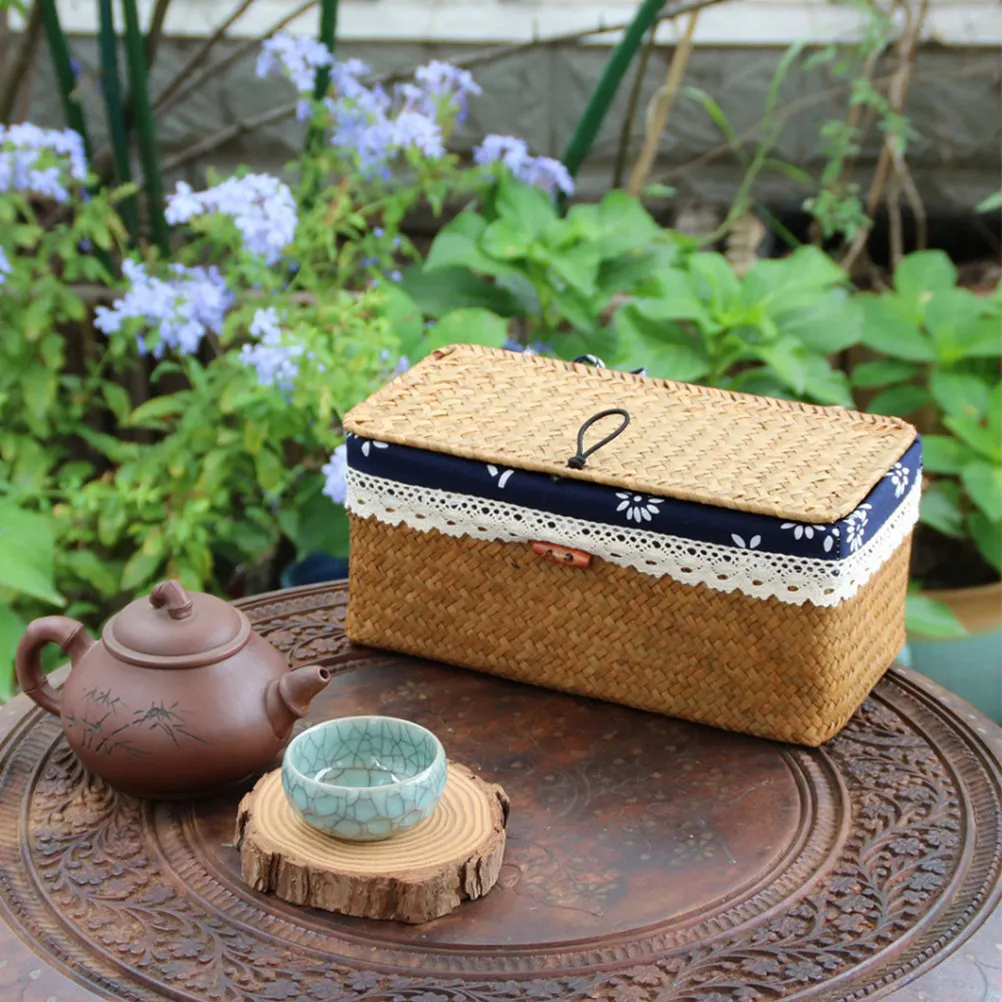 

Woven Storage Basket Natural Sea Grass Snack Holder Desktop Book Organizing Basket Decorative Fruit Holder