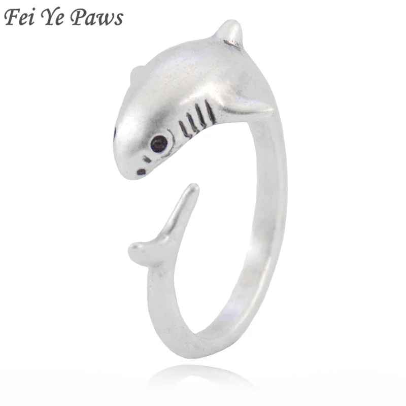 Boho Cute Shark Animal Metal Wrap Ring for Women Vintage Anel Fish Sea Jewelry Knuckles Finger Rings for Men Girls Unique Gift