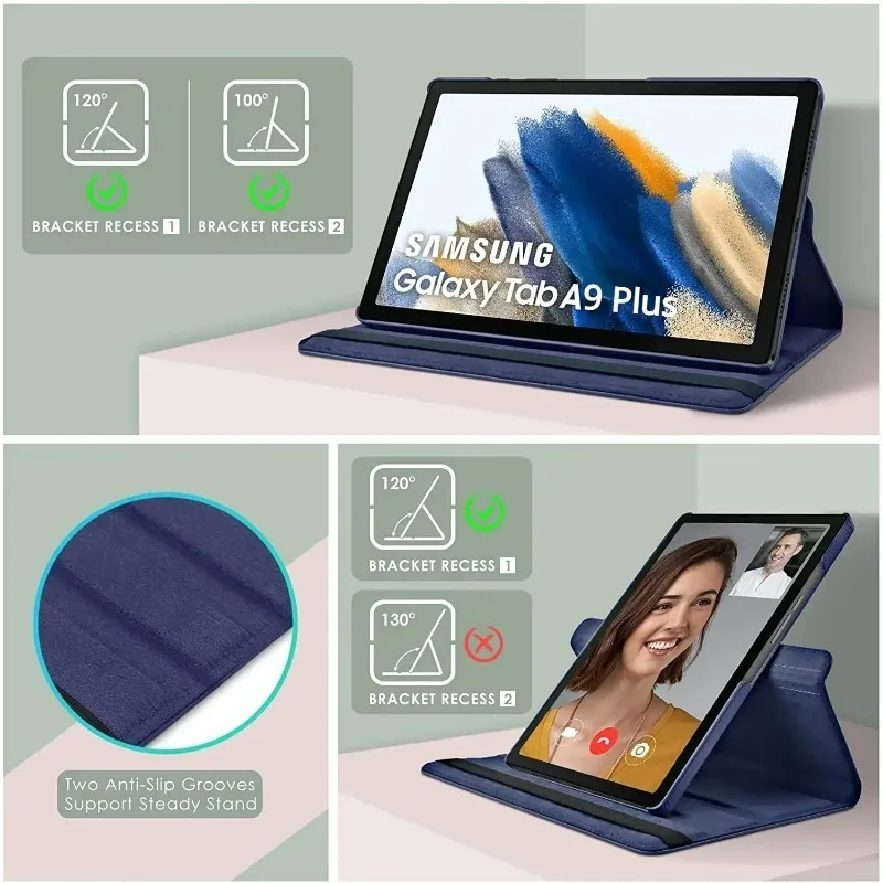 For Samsung Tab A9 Plus Case 11 inch 360 Degree Rotating Folio PU Leather Case Flip Cover For Galaxy Tab A9 Plus SM-X210 X216