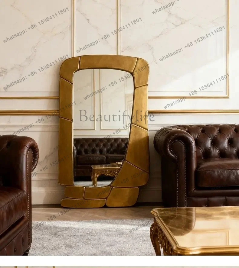 YJ French fitting mirror medieval special-shaped full-body mirror art floor-to-ceiling wall hanging home decoration