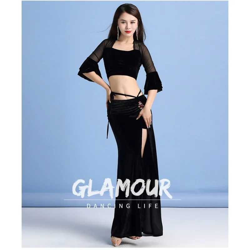 

Customized Belly Dance Set New Mesh Velvet Sexy Oriental Dancewear Performance Costumes Practice Clothes