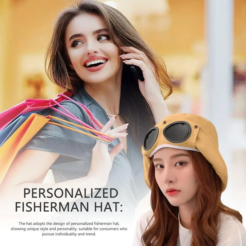 Fisherman Hat For Women Foldable Fishing Hat Pilot Fisherman Hat With Sunglasses Decor Fashion Bucket Hats Beach Accessories For