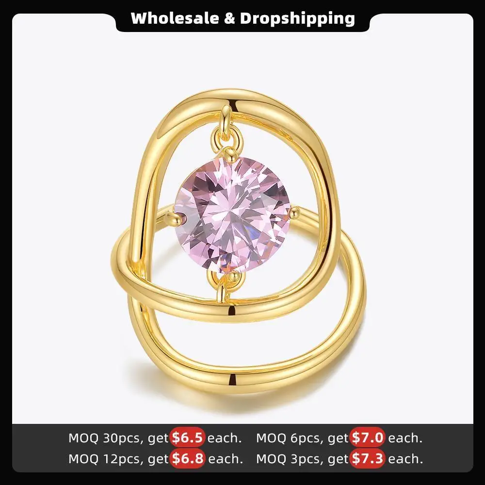 ENFASHION Aestethic Pink Stone Rings For Women Gold Color Fashion Jewelry Irregular Zircon Ring Bague Femme Halloween R214109