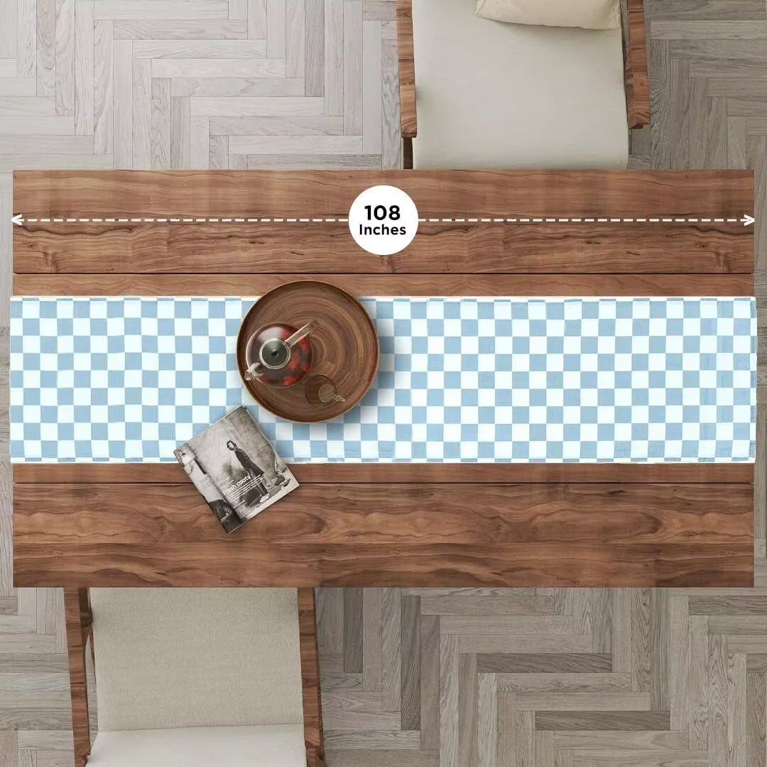 

VIKAMA сине-белая клетчатая дорожка для стола, современный стиль, украшение кухонного стола для семейных встреч