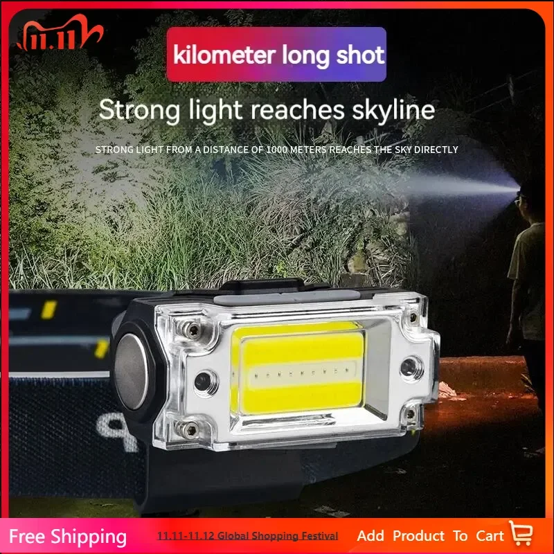 

Mini Dual COB Headlamp Sensor Hat Clip Headlight 5 Lighting Modes Outdoor Camping Hunting Flashlight Induction Head Lamps