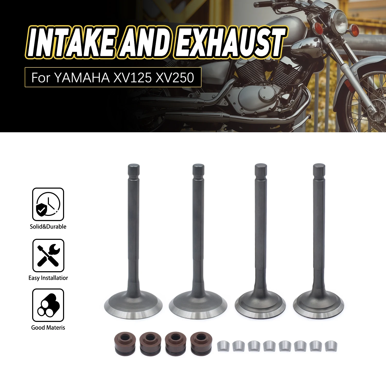 For YAMAHA XV125 XV250 Virago XVS250 SRV250 XC125 Cygnus YFM80 Motorcycle Intake Exhaust Valves Engine Part kit