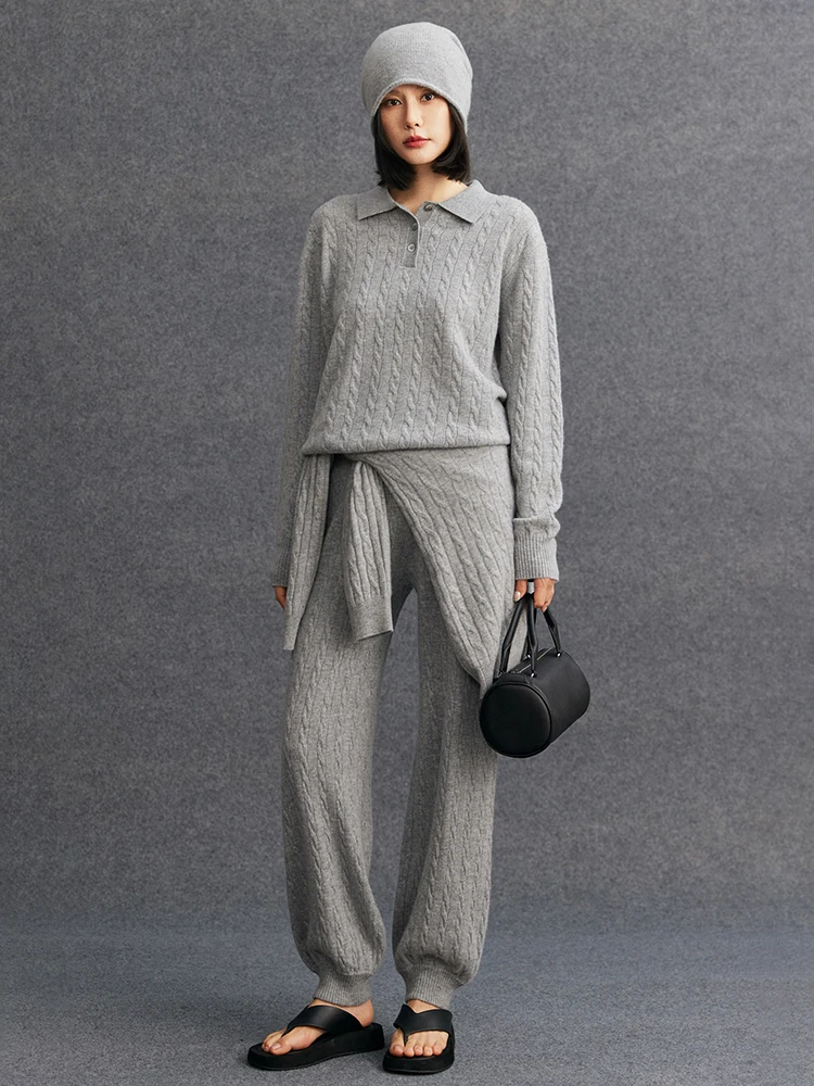 TLOML New Women's 100% Cashmere Knitted Cable Knit Bloomers Pants Autumn Winter Soft Warm Comfy Casual Trousers Cashmere Pants