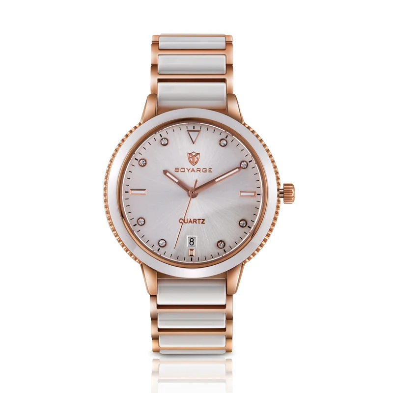 BOYARGE – montre en céramique pour femmes, Quartz japonais, luxe, or Rose incrusté de diamants, Design tendance