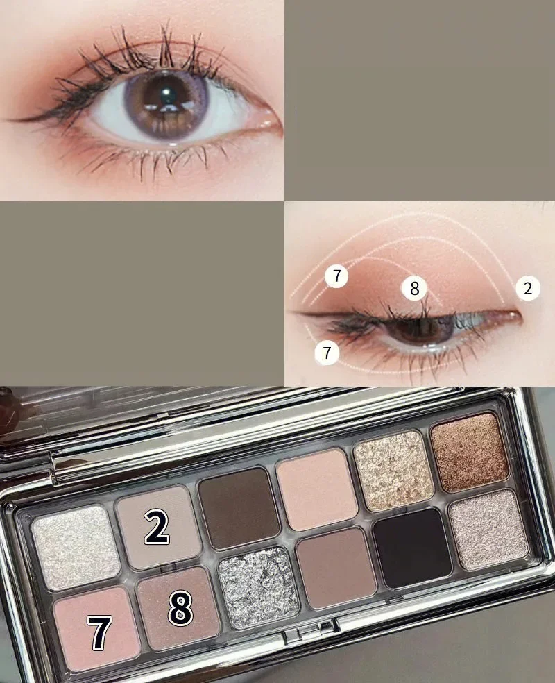 12 Colors Earthy Eyeshadow Palette Shimmering Pigment Long Lasting Waterproof Easy To Apply Natural Look for Daily Office Party