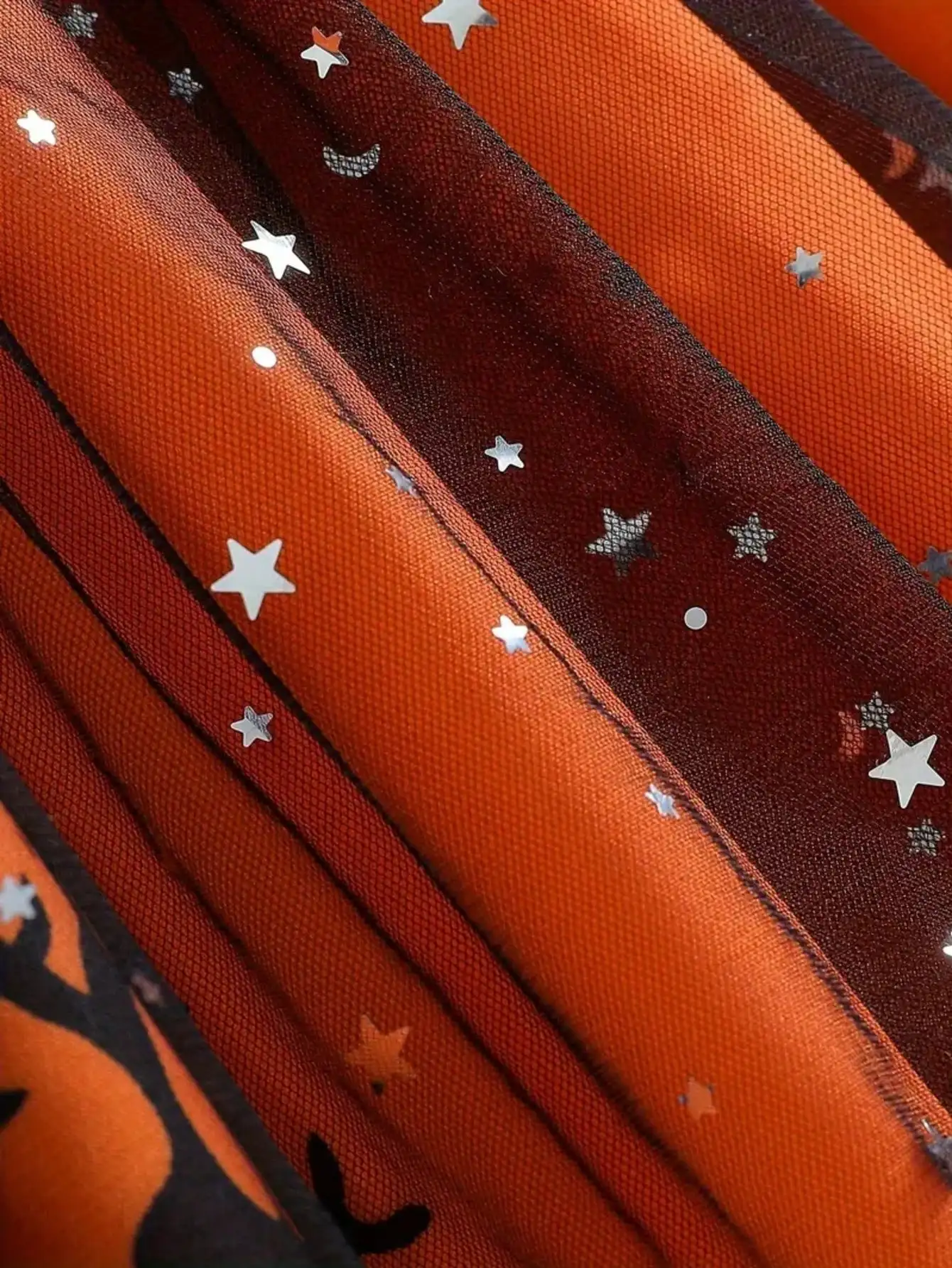 Halloween-Kleid für Kinder mit Katzenmuster, bequem, mit Rundhalsausschnitt, langen Ärmeln und einem Netzstoff-Ausschnitt an der Taille. – Detail 10