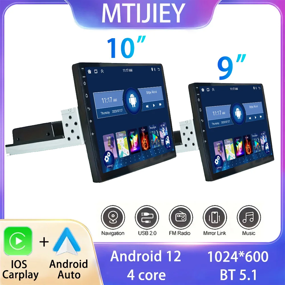 

9/10 4Core Android12 1Din Car Multimedia CarPlay Universal Navigation GPS Auto Radio Audio Stereo dvd
