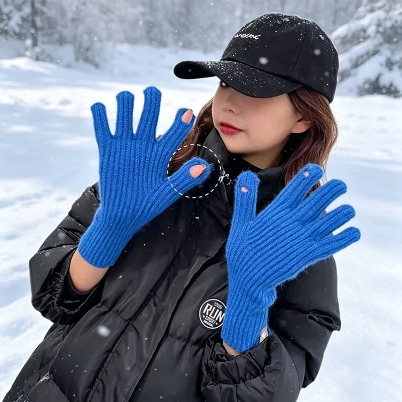 New Touch Screen Gloves for Playing Phone Women Winter Thicken Warm Knitted Stretch Gloves Full Finger Outdoor Skiing Gloves Y2K