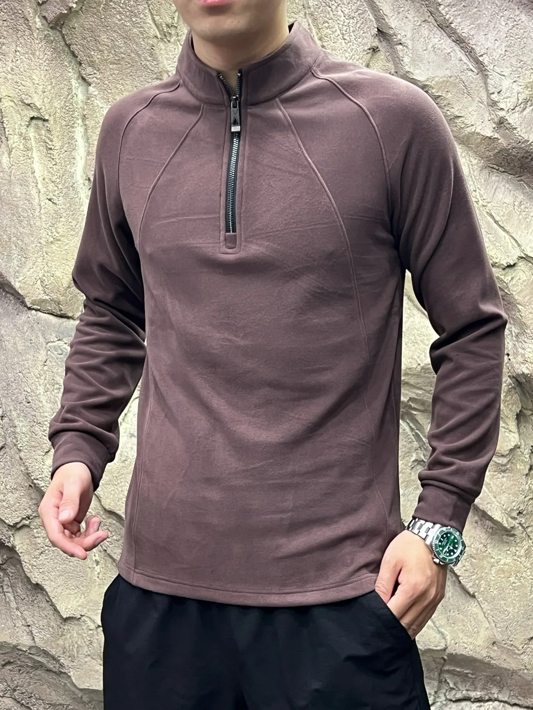  Double-sided Woolen Half-zip Neck Base Shirt for Men Fashionable Autumn Winter Long Sleeve Casual Style Skin-friendl...