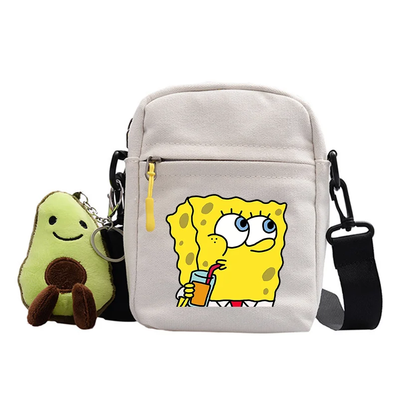

Cute SpongeBobs Canvas Bag Cute Anime Games One Shoulder Diagonal Straddle Bag Kids Boys Girl Student Square Shaped Storage Case