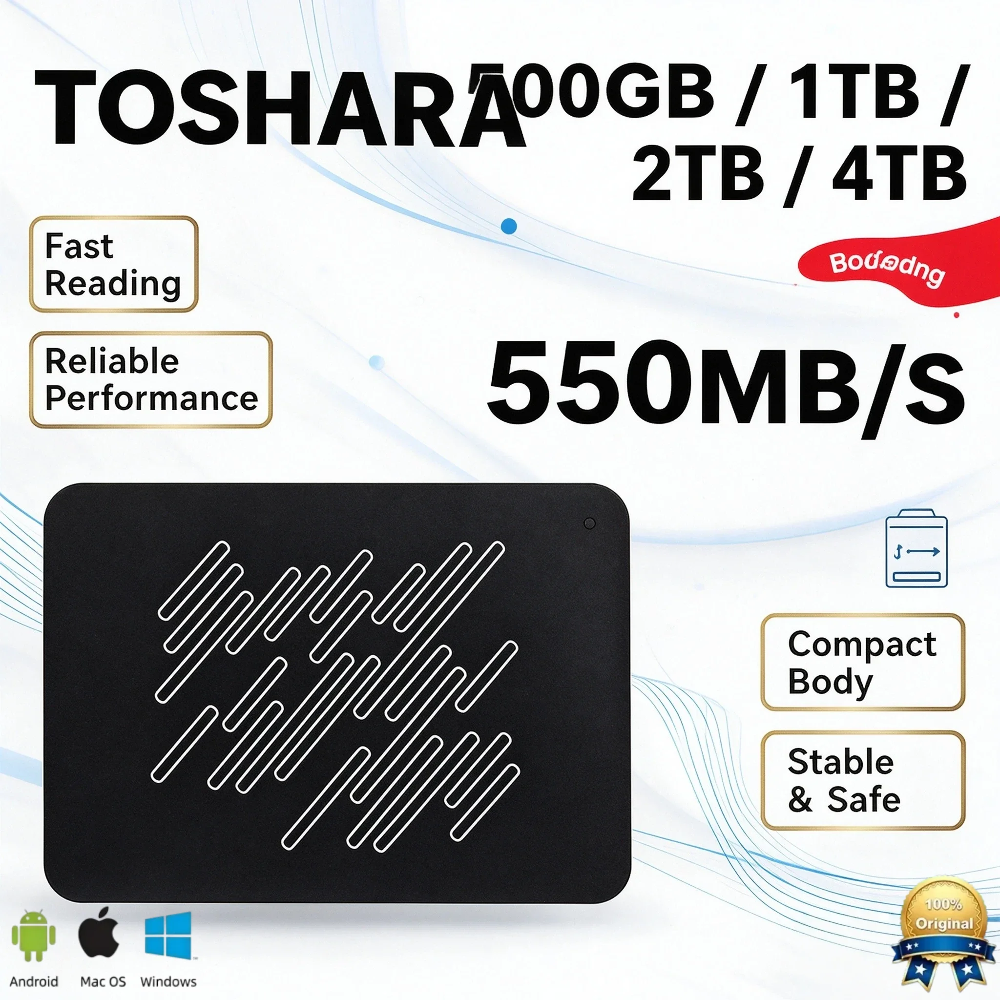 Portable External Hard Drive TOSHARA A3 550MB/s 4TB 2TB 1TB 500GB for PC Laptop Mac Lightning Performance Rapid Load Response