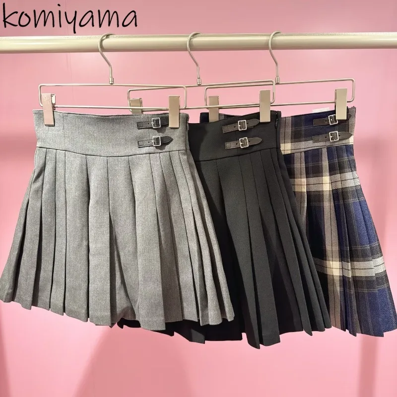

Belt Buckle Ropa Mujer High Waist Pleated A-line Mini Skirt Autumn New Skirts Japanese Elegant Faldas 2025 Woman Clothes