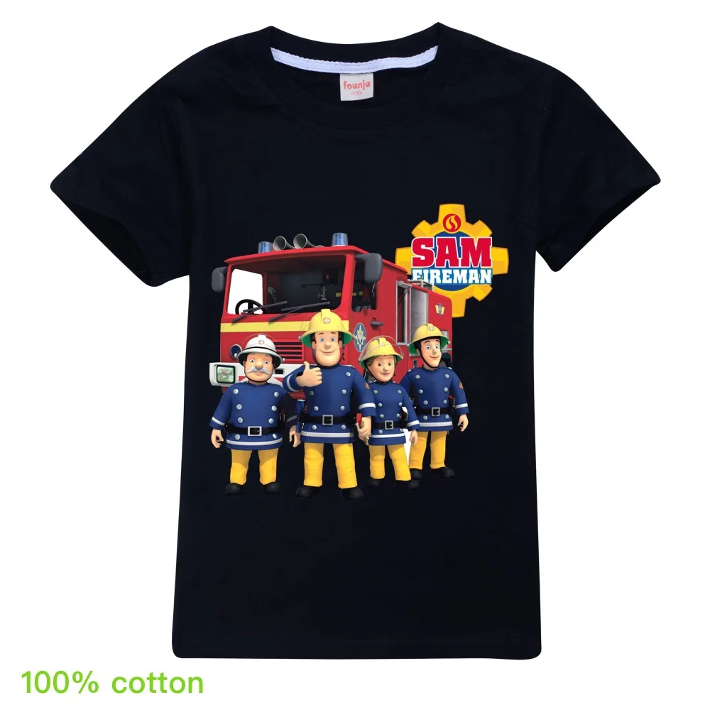 Camisetas Fireman Sam Clothes Kids 2024 Summer Clothes Teen Boys Cartoon Firefighter T-shirt Baby Girls Summer Short Sleeve Tops