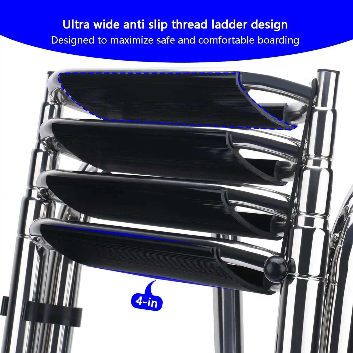 Échelle de bateau ponton robuste-échelle pliante télescopique à 4 marches en acier inoxydable 316, pour échelle intérieure d'entrée arrière, marches larges