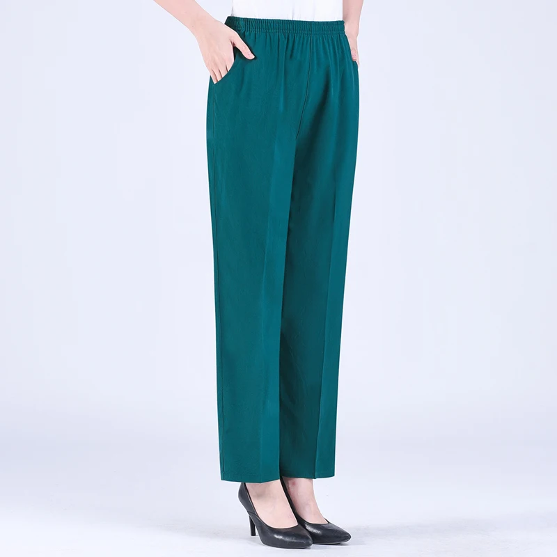 Pantalones rectos de moda para mujer de mediana edad, pantalones recortados de verano, pantalones sueltos finos, pantalones holgados para madre,