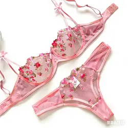 Night Beautiful Sexy Women 2 Piece floral Embroidery Underwear Sexy Erotic lingerie underwear Set