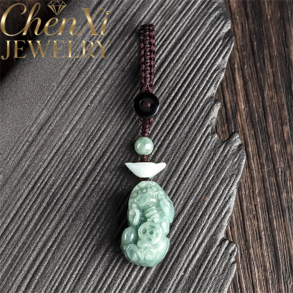 

High-End Natural Jadeite Car keychain Pixiu Pendant Best Selling Fine Jewelry Festival Gift Amulets Popular Exquisite Fashion