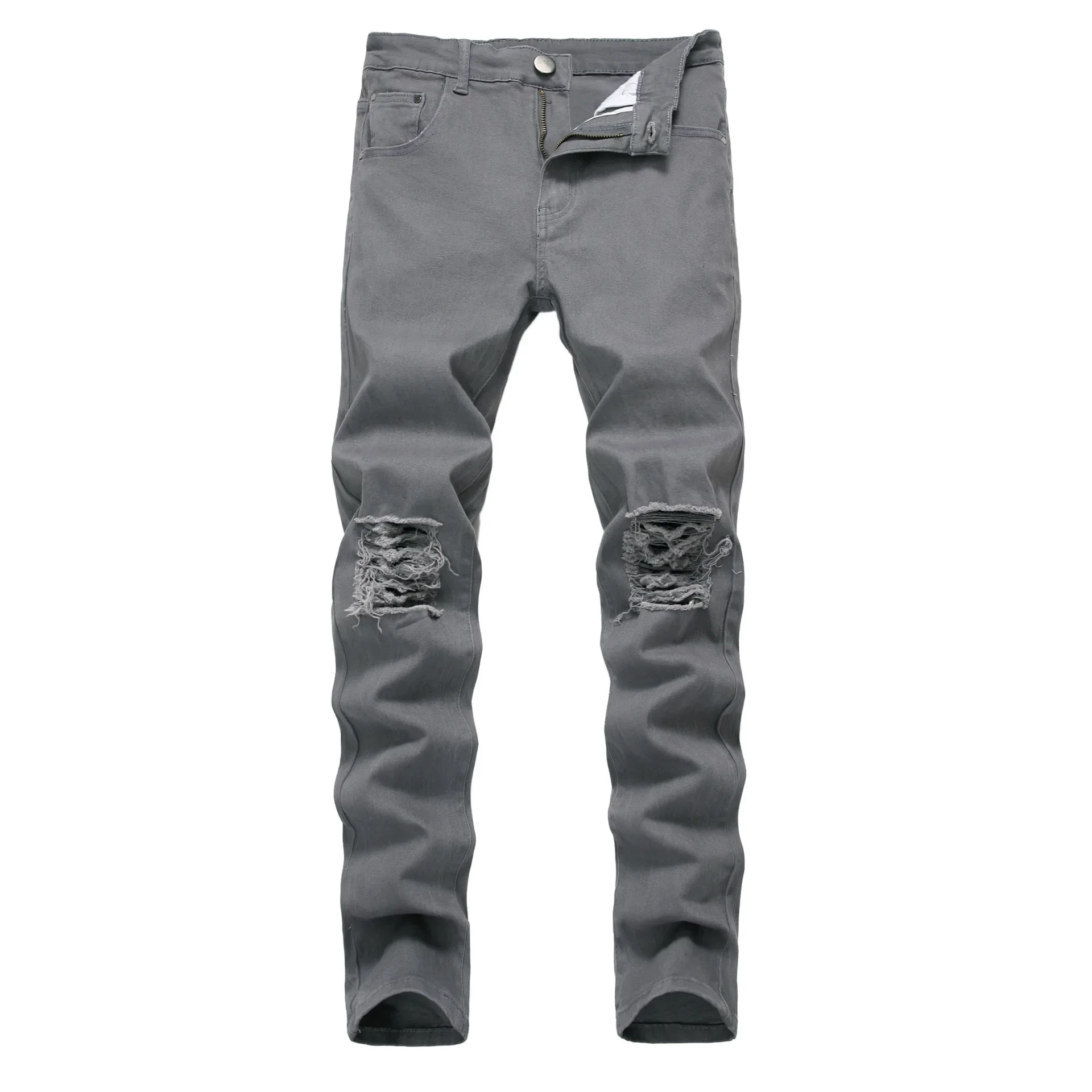 European and American Men's High Street Style Ripped Jeans, Fashionable and Trendy Hip-hop Ankle-length Stretch Trousers