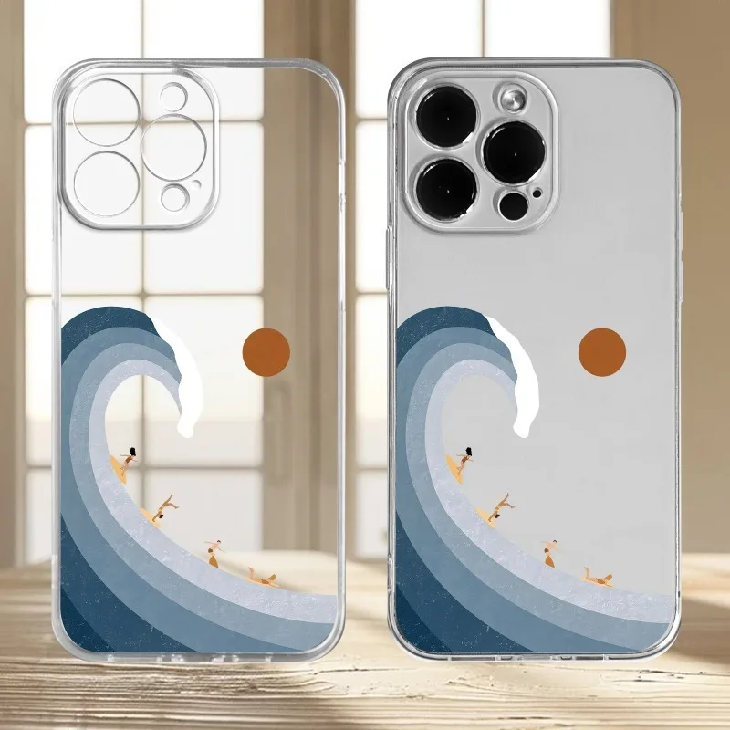 Patrón de surf Nueva funda de teléfono de Tpu transparente de moda, adecuada para iPhone 17 Air Pro Max iPhone 16 15 14 13 12 11 XS Xr X 7 8 12/13 Mini Plus Pro Max Se, perfecta para cumpleaños/vacaciones/familia/amigos/pareja