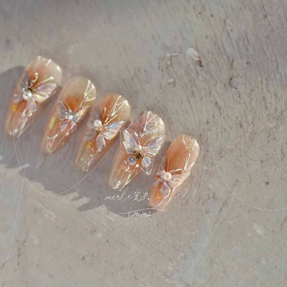 5D ผีเสื้อสติกเกอร์เล็บ Self-กาว SHELL Light Nail Art Transfer สติกเกอร์กระดาษเล็บตกแต่งกระจกโลหะ