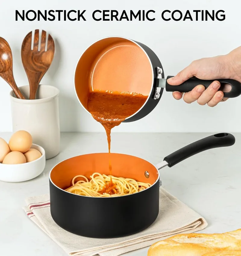

Nonstick Sauce Pan with Lid Ceramic Saucepan Set, Copper Sauce pans, Multipurpose Cooking Pots Set For Home Kitchen