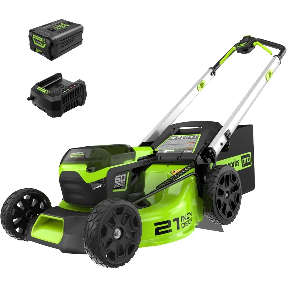 60V 21” Cordless (Push) Lawn Mower (LED Lights + Aluminum Handles), 5.0Ah Battery and Rapid Charger