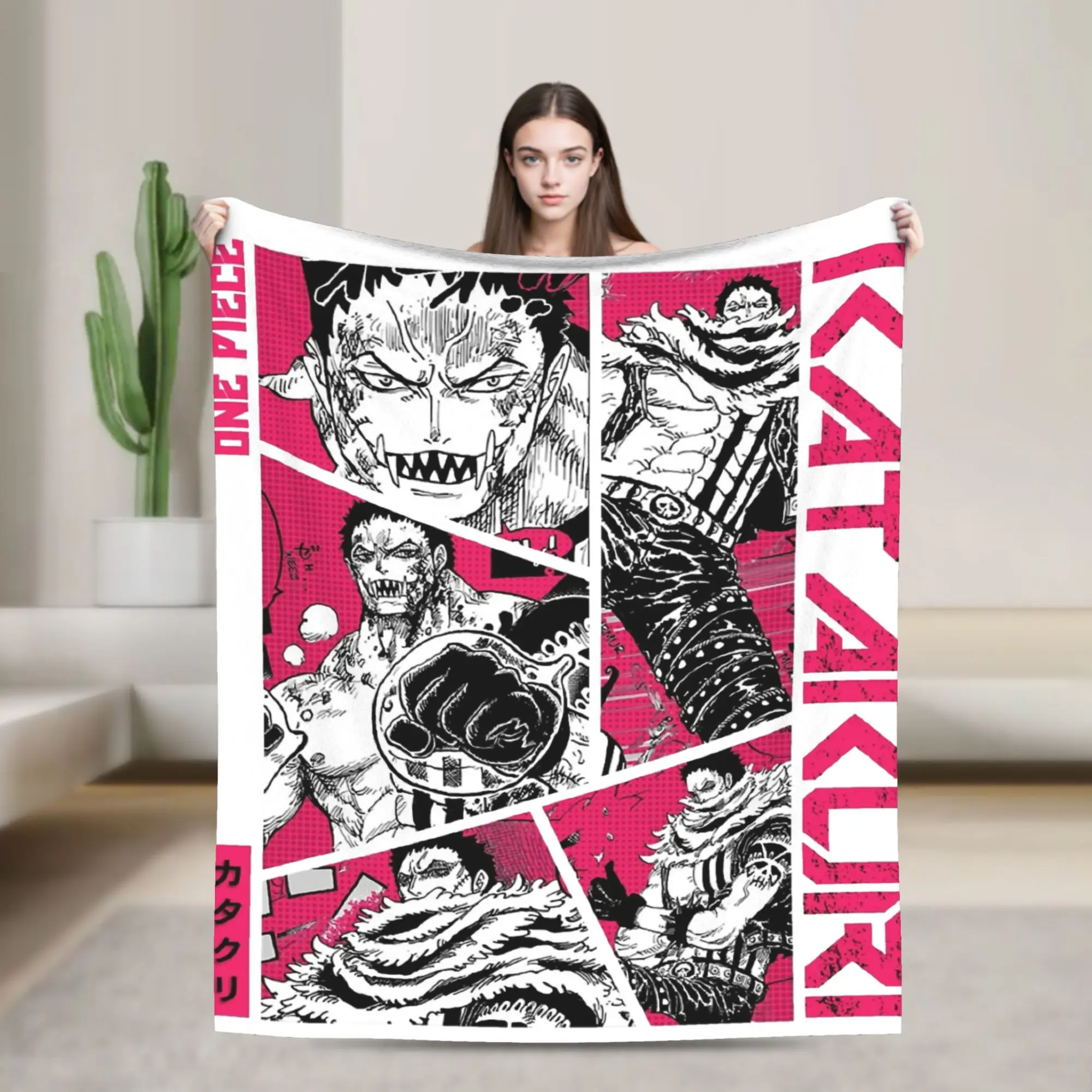 Katakuri Figure Flannel Blankets Monkey D Luffy Awesome Throw Blankets for Bed Sofa Couch 125*100cm Bedspread