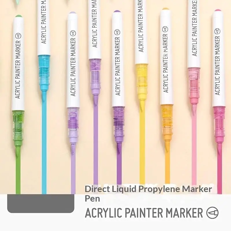 ۞ 9Pcs 9 Colors Acrylic Color Markers Direct Liquid Paint Marker Pen DIY Drawing With Storage Box School Supplies Stationery