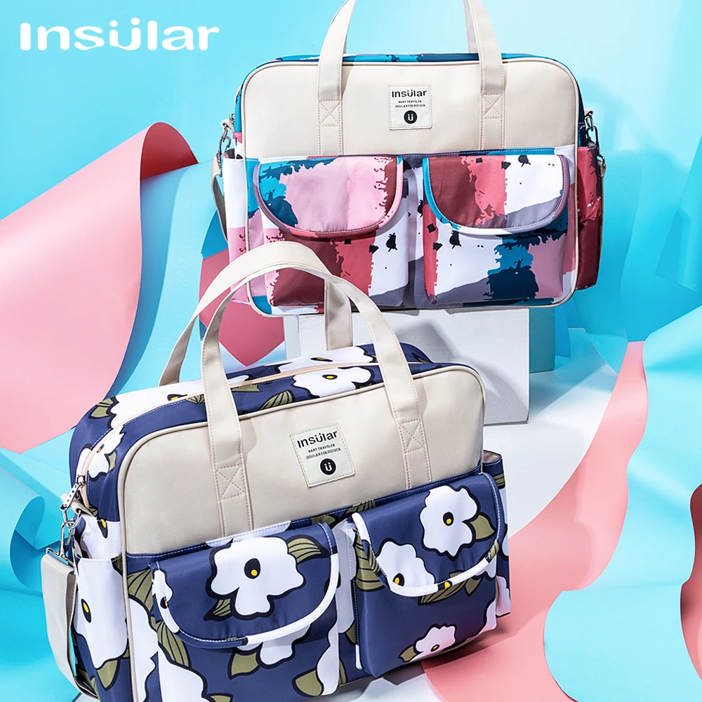 INSULAR Printed One Shoulder Diaper Bag, Portable Travel Mummy Handbag Multifunctional Maternity Baby Nursing Nappy Bag