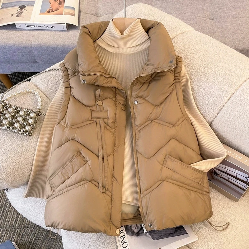 2025 여성 겨울 재킷 레이디 조끼 코튼 패딩 베스트 지퍼 클로저 턴다운 칼라 아웃도어 방풍 아우터