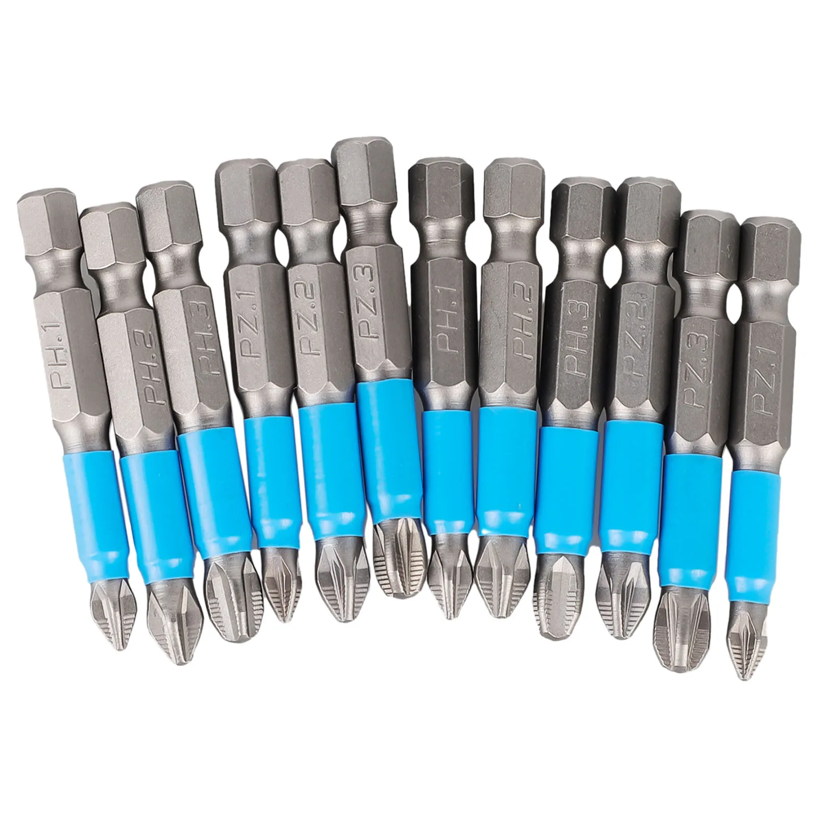 Screwdriver Bit 50mm High Hardness Screwdriver Bit Set for Electric and Hand Drillers 12pcs Blue Alloy Steel PH and PZ Models