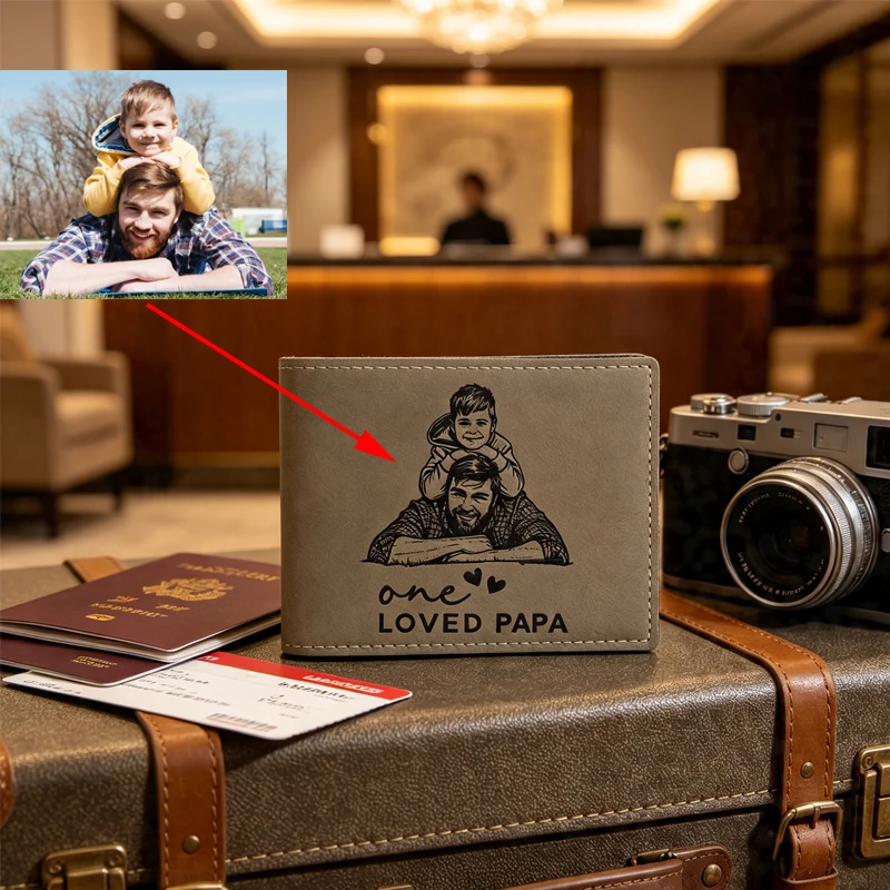Custom Photo Wallet for Men, Personalized Engraved Picture Wallet, Father's Day Gift for Dad, Anniversary & Birthday Gift