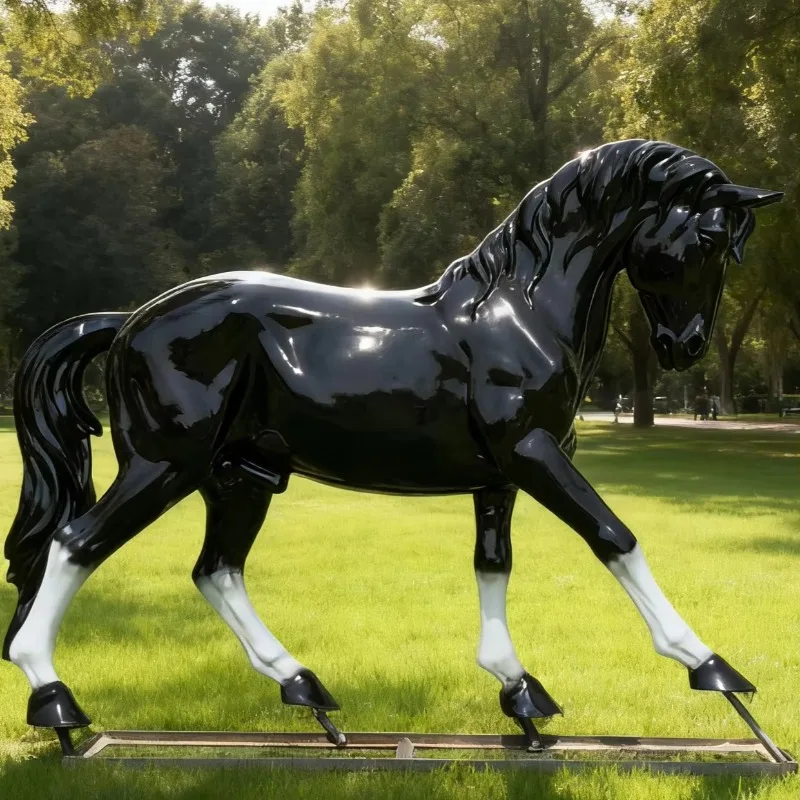 

【Factory Price】Wholesale Large Black Stallion Sculpture Modern Fiberglass Art Horse Statue for Outdoor Garden FRP Decor