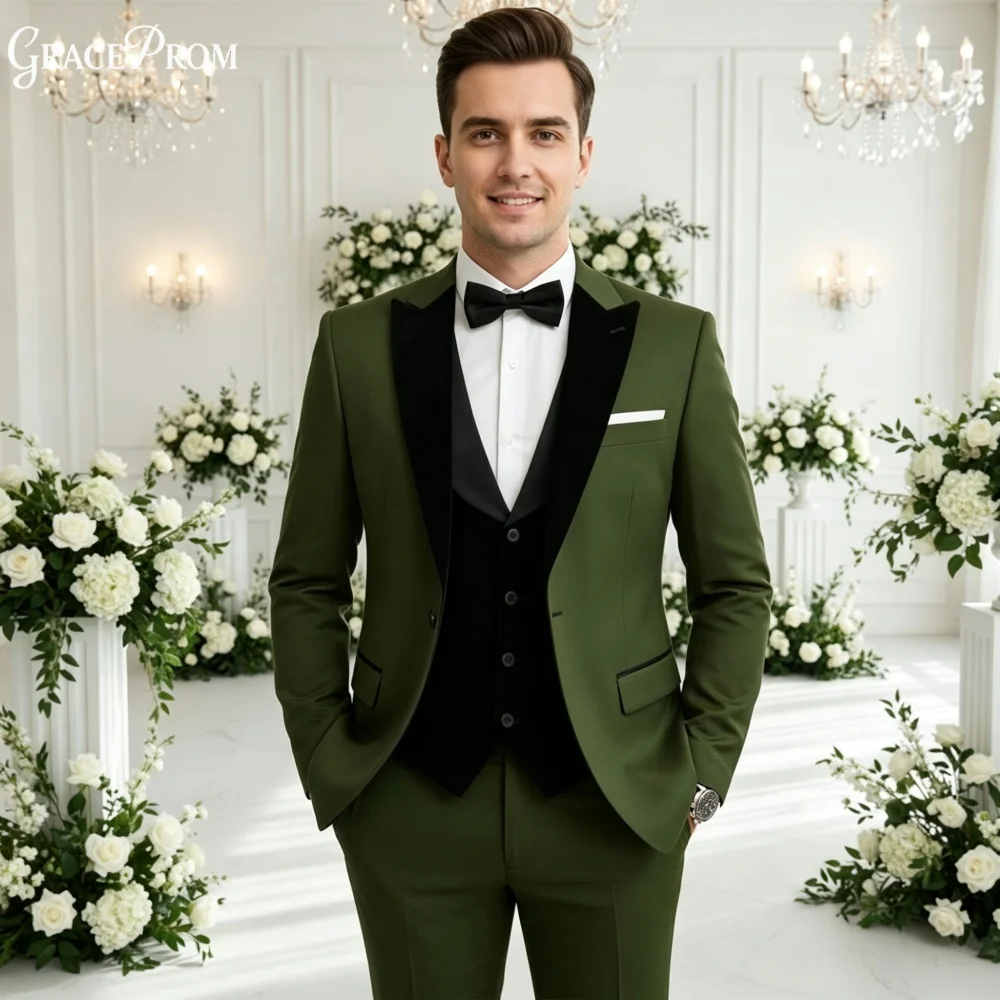 Elegant Olive Green Men Suit Set 3PCS 2027 For Wedding Formal Business Groom And Best Man Outfit Office Customized Men's Suit