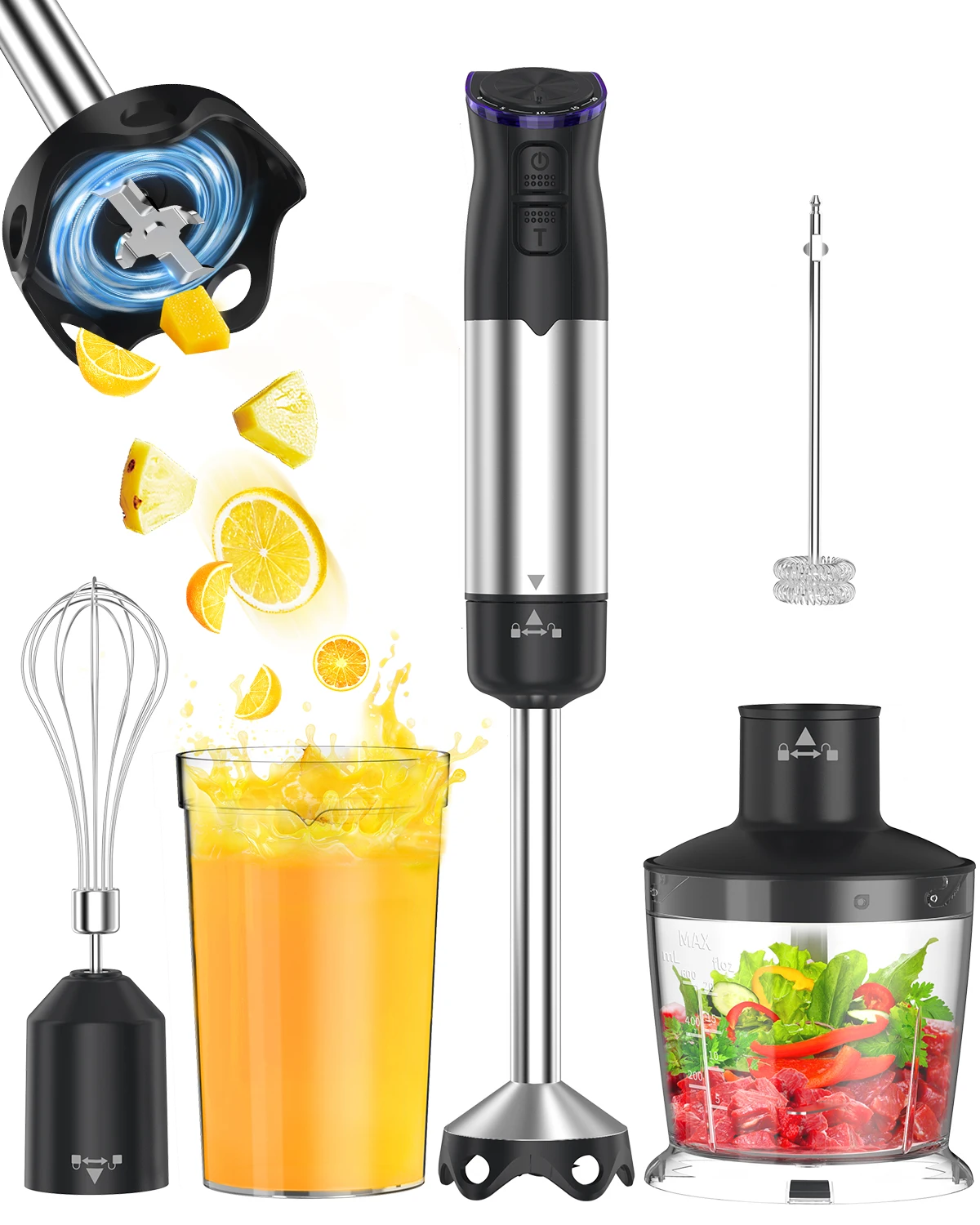 1000W Electric Immersion Handheld Blender, 5 in 1 Kitchen Hand Blender for soups, smoothies, purees and baby food.