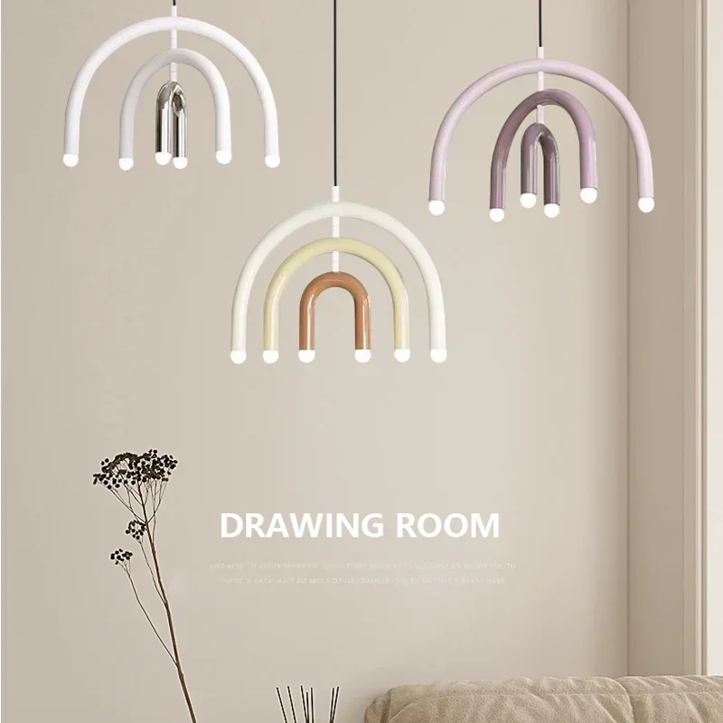 TechHPItaly Designer Rainbow Chandelier U-shaped LED Minimalist Creamy Style Pendant Light