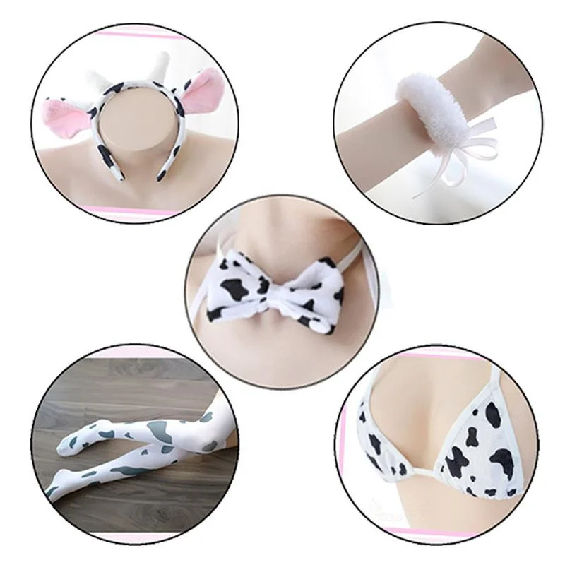 Cow Cosplay Costume Maid Tankini Swimsuit Anime Bikini Set Girls Swimwear Lolita Bra and Panty Recommend Weight: 40-65kg