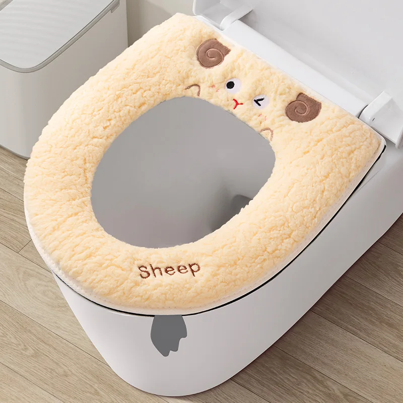 Cartoon Sheep Zipper Toilet Mat Lamb\'s Wool Toilet Seat Cover Universal Waterproof Toilet Seat Cushion Bathroom Accessories