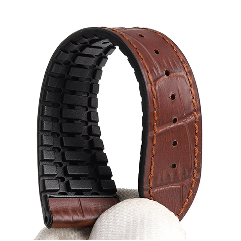 Cowhide silicone bottom watchband for Tissot Leelock T41 series Omega watch strap can rubber strap waterproof 19mm 20mm 21mm