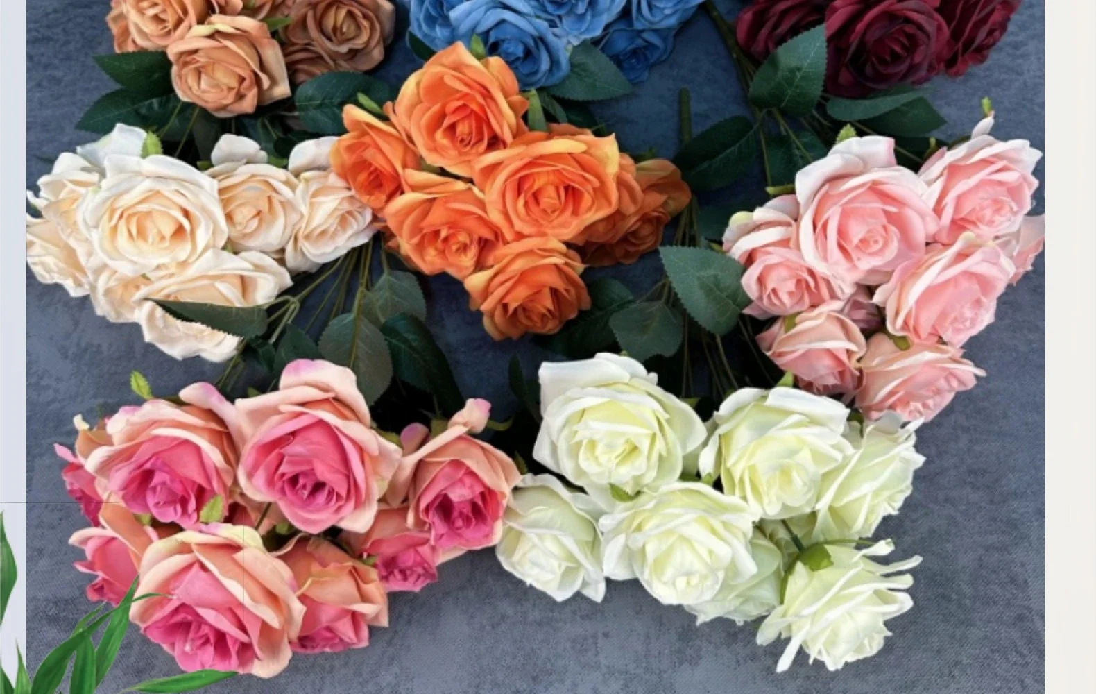 2/5 Stück künstliche Seidenrosen, Deko für Wohnzimmer, orange, künstliche Blume, 9-köpfiger Rosenstrauß – Detail 2
