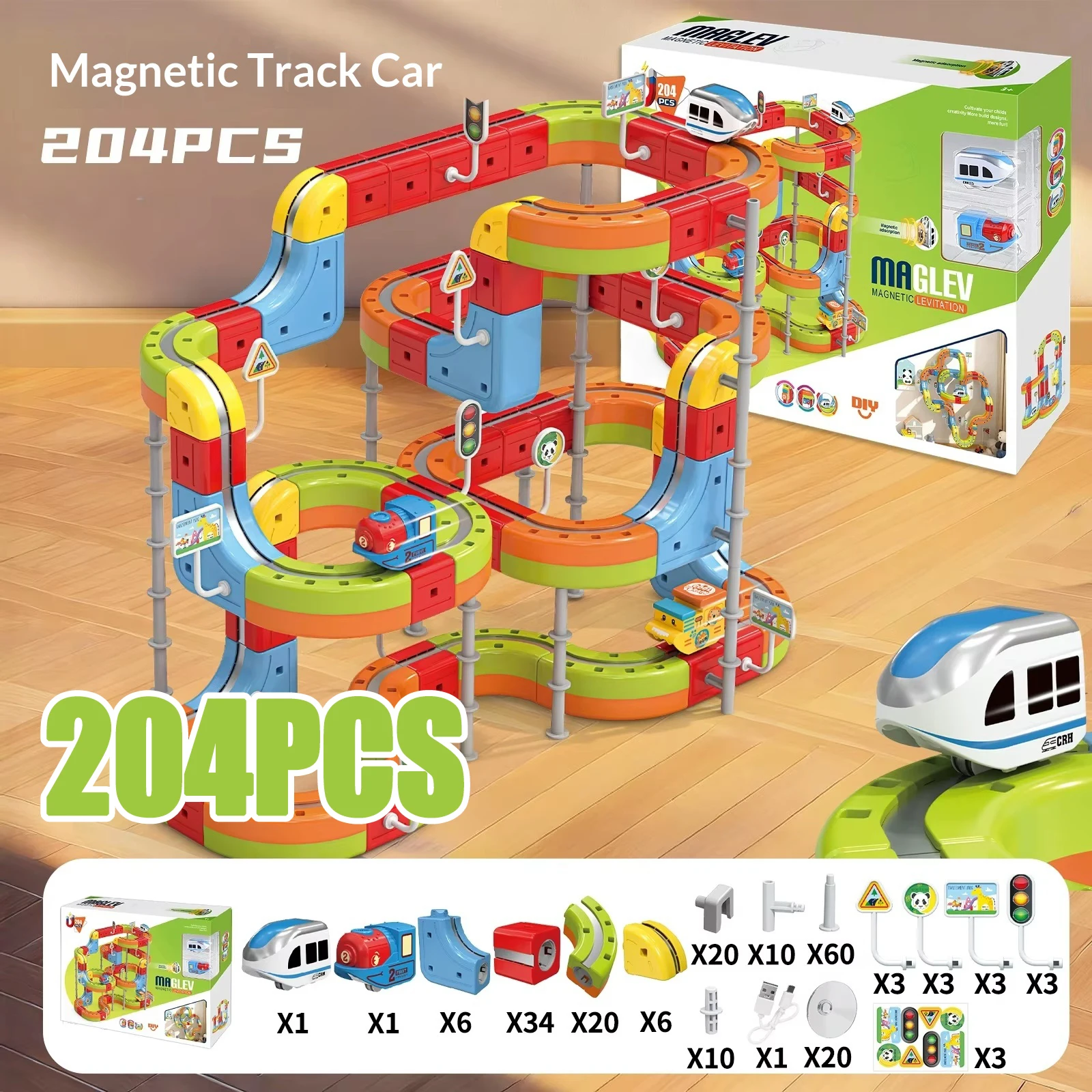 

Hot 204pcs Children Anti-Gravity Magnetic Track Train Set Flexible Changeable Magic Rail Car Electric Assembly For Kids Toy Gift