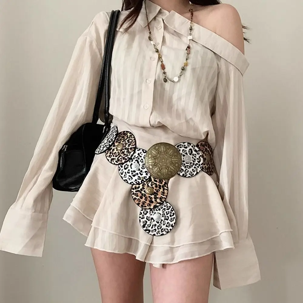 Women Belt Leopard Elastic Waistband Fashion Cowgirl Buckle Waist Cover Punk Waist Closure Wide Belts For Dress